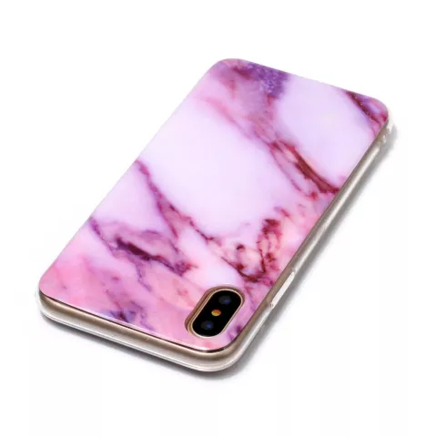 Roze marmer hoesje iPhone X XS paars case TPU marble