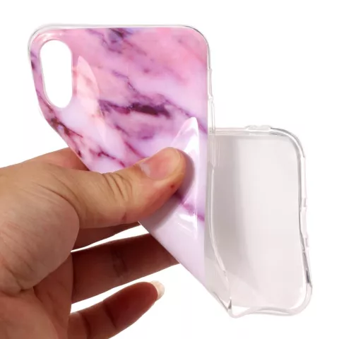 Roze marmer hoesje iPhone X XS paars case TPU marble