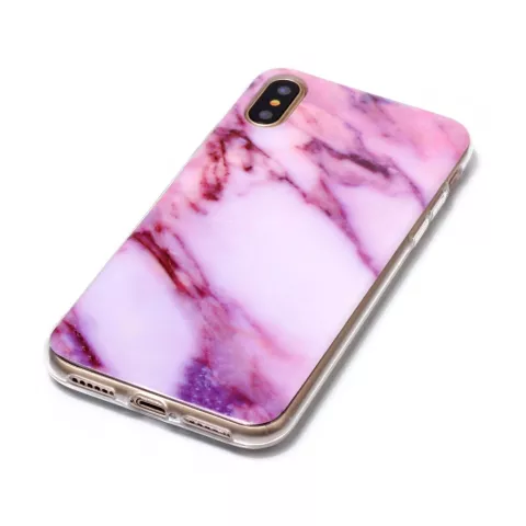 Roze marmer hoesje iPhone X XS paars case TPU marble