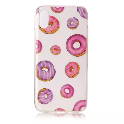 Doorzichtig hoesje donuts roze paars iPhone X XS cover TPU