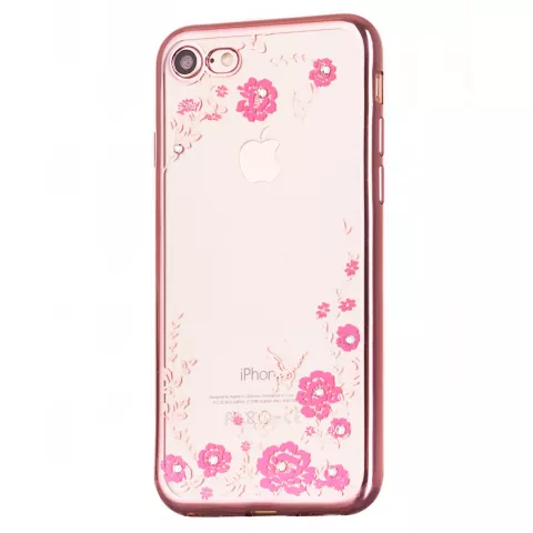 Ros&eacute; goud roze bloemen iPhone 7 8 SE 2020 SE 2022 TPU hoesje case cover