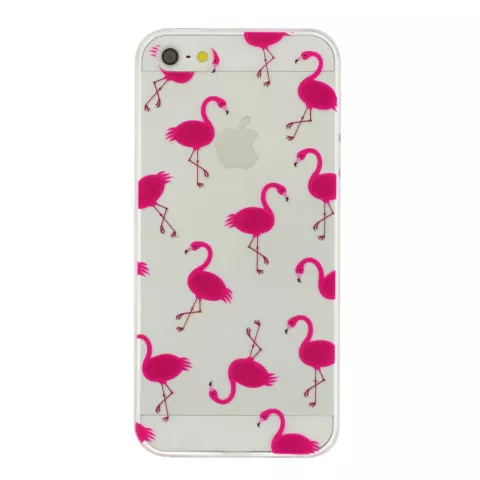 Transparant Roze flamingo TPU hoesje iPhone 5 5s SE 2016 case cover