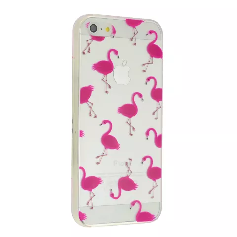 Transparant Roze flamingo TPU hoesje iPhone 5 5s SE 2016 case cover