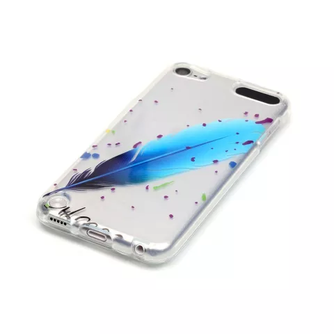 Doorzichtig hoesje iPod Touch 5 6 7 TPU blauwe veer spikkels