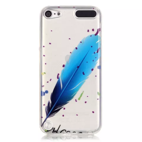 Doorzichtig hoesje iPod Touch 5 6 7 TPU blauwe veer spikkels