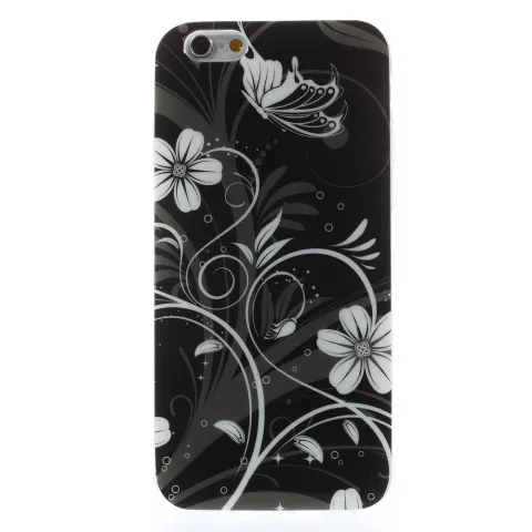 Zwart witte bloemen TPU hoesje iPhone 6 6s case