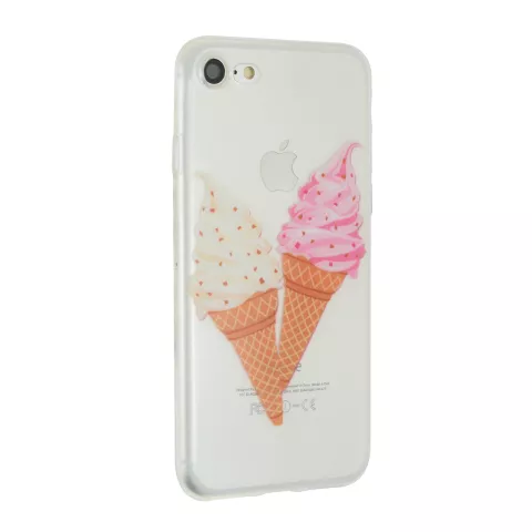 Softijs iPhone 7 8 SE 2020 SE 2022 TPU case hoesje - Roze Wit doorzichtig ijsje