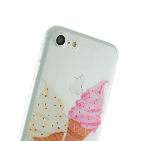 Softijs iPhone 7 8 SE 2020 SE 2022 TPU case hoesje - Roze Wit doorzichtig ijsje