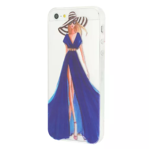 Meisje jurk elegant iPhone 5 5s SE 2016 TPU hoesje - Blauw Strepen - Doorzichtig