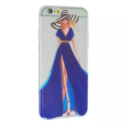 Meisje jurk elegant iPhone 6 6s TPU hoesje - Blauw Strepen - Doorzichtig