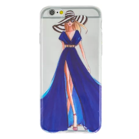 Meisje jurk elegant iPhone 6 6s TPU hoesje - Blauw Strepen - Doorzichtig
