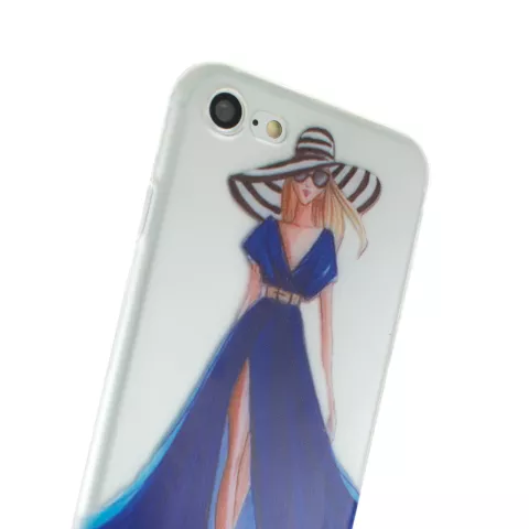 Meisje jurk elegant iPhone 7 8 SE 2020 SE 2022 TPU hoesje - Blauw Strepen - Doorzichtig