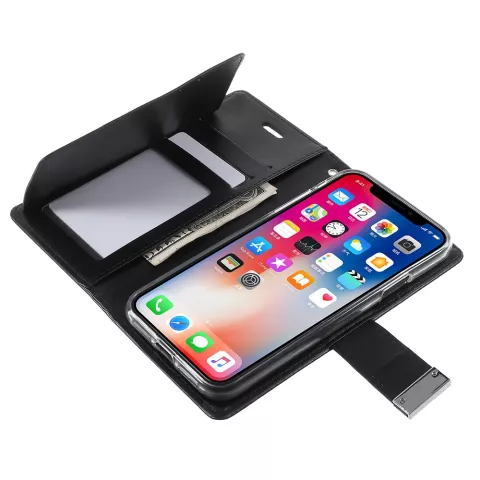 Mercury Wallet lederen portemonnee TPU case iPhone X XS - Bookcase Zwart