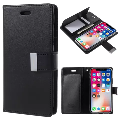 Mercury Wallet lederen portemonnee TPU case iPhone X XS - Bookcase Zwart