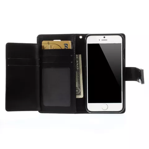 Mercury Wallet lederen portemonnee TPU case geschikt voor iPhone 6 6s - Bookcase Zwart