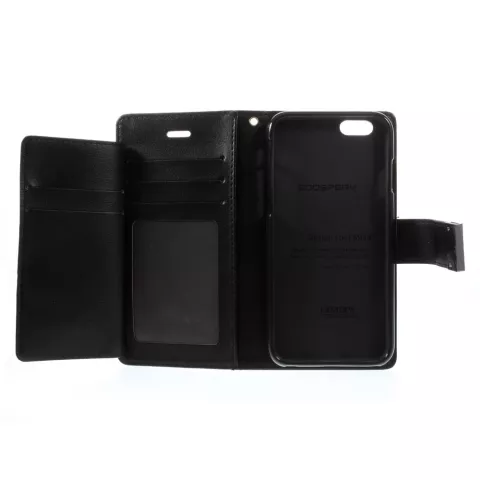 Mercury Wallet lederen portemonnee TPU case geschikt voor iPhone 6 6s - Bookcase Zwart