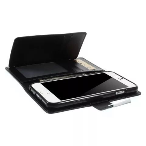 Mercury Wallet lederen portemonnee TPU case geschikt voor iPhone 6 6s - Bookcase Zwart