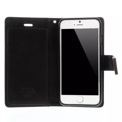 Mercury Wallet lederen portemonnee TPU case geschikt voor iPhone 6 6s - Bookcase Zwart