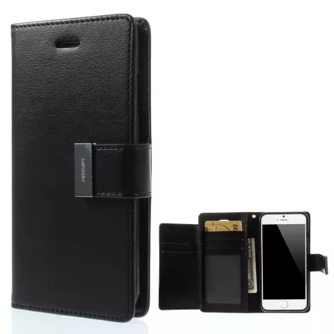 Mercury Wallet lederen portemonnee TPU case geschikt voor iPhone 6 6s - Bookcase Zwart