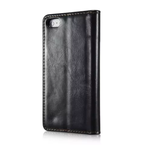 Caseme Oil Wallet lederen case geschikt voor iPhone 5 5s SE 2016 - Bookcase Zwart