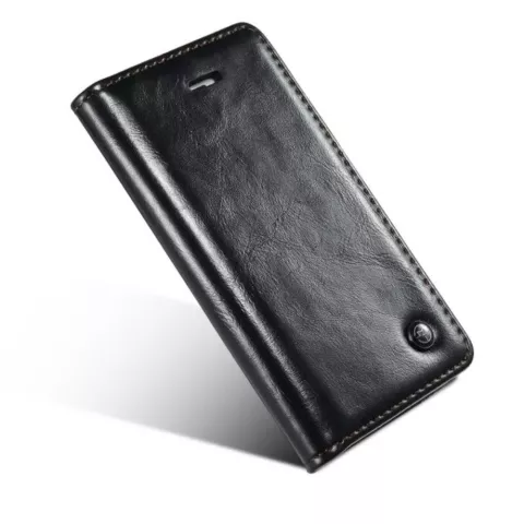Caseme Oil Wallet lederen case geschikt voor iPhone 5 5s SE 2016 - Bookcase Zwart