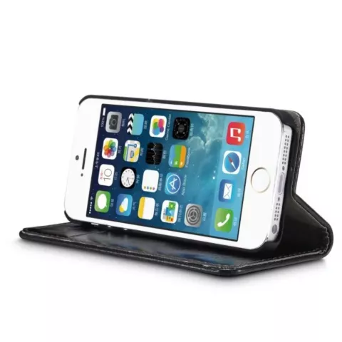 Caseme Oil Wallet lederen case geschikt voor iPhone 5 5s SE 2016 - Bookcase Zwart