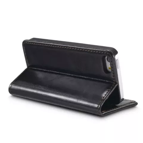 Caseme Oil Wallet lederen case geschikt voor iPhone 5 5s SE 2016 - Bookcase Zwart