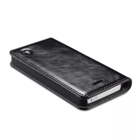 Caseme Oil Wallet lederen case geschikt voor iPhone 5 5s SE 2016 - Bookcase Zwart