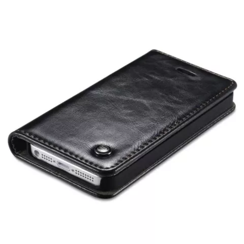 Caseme Oil Wallet lederen case geschikt voor iPhone 5 5s SE 2016 - Bookcase Zwart