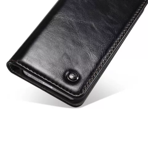 Caseme Oil Wallet lederen case geschikt voor iPhone 5 5s SE 2016 - Bookcase Zwart