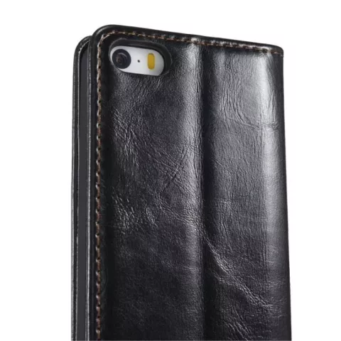 Caseme Oil Wallet lederen case geschikt voor iPhone 5 5s SE 2016 - Bookcase Zwart