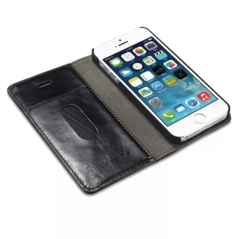 Caseme Oil Wallet lederen case geschikt voor iPhone 5 5s SE 2016 - Bookcase Zwart