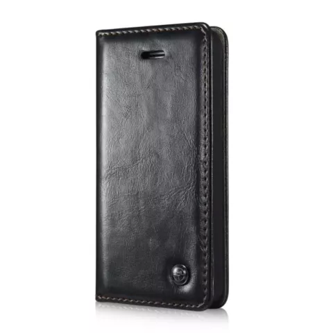 Caseme Oil Wallet lederen case geschikt voor iPhone 5 5s SE 2016 - Bookcase Zwart