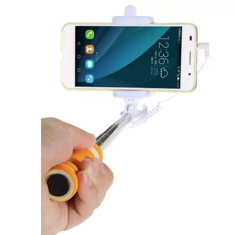 Opvouwbare selfiestick universeel - Oranje Wit - Audio afstandsbediening