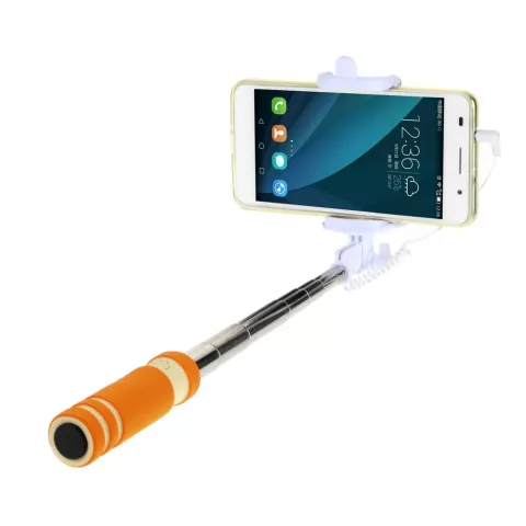 Opvouwbare selfiestick universeel - Oranje Wit - Audio afstandsbediening