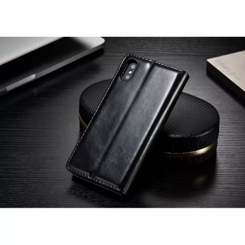 Caseme Oil Wallet lederen case iPhone X XS - Bookcase Zwart