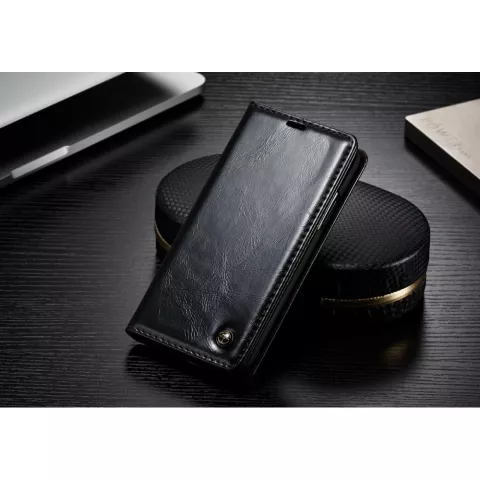 Caseme Oil Wallet lederen case iPhone X XS - Bookcase Zwart