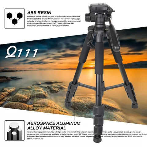 ZOMEi Q111 Professioneel aluminium Tripod Statief DSLR camera - schuimrubber grip