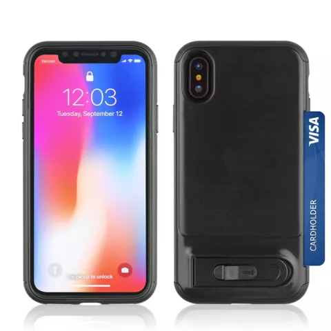 Pasjesklem case iPhone X XS TPU en kunststof hoesje met standaard - Zwart