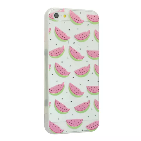 TPU watermeloen hoesje geschikt voor iPhone 5/5s en SE 2016 Doorzichtige fruit cover groen roze