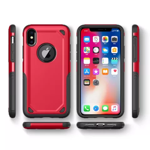 Shockproof Pro Armor iPhone X XS hoesje - Protection Case Rood Red - Extra Bescherming