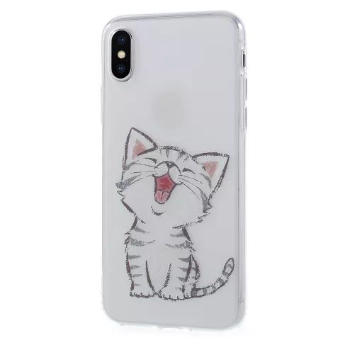 Doorzichtige cover katje iPhone X XS hoesje - Wit Grijs Transparant