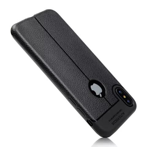 Litchi Grain lederen iPhone X XS TPU hoesje - Zwart