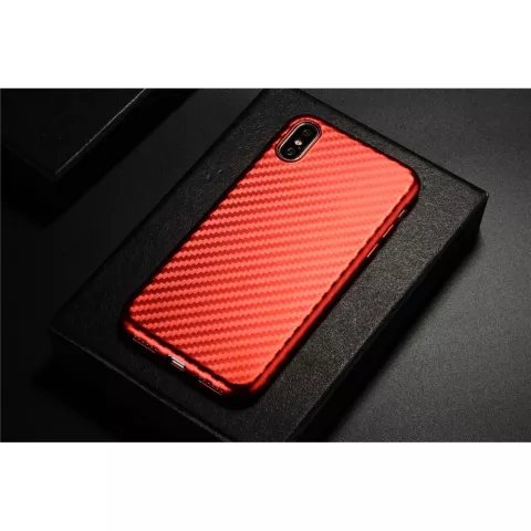 Carbon Fiber TPU iPhone X XS hoesje - Rood