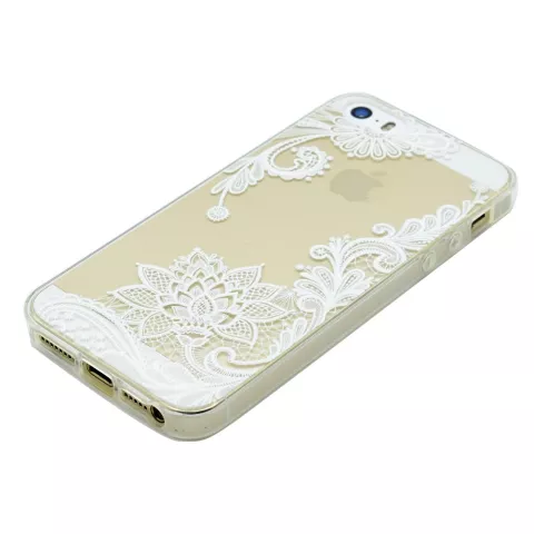 Transparant case bloemen patroon TPU hoesje iPhone 5 5s SE 2016 - Wit