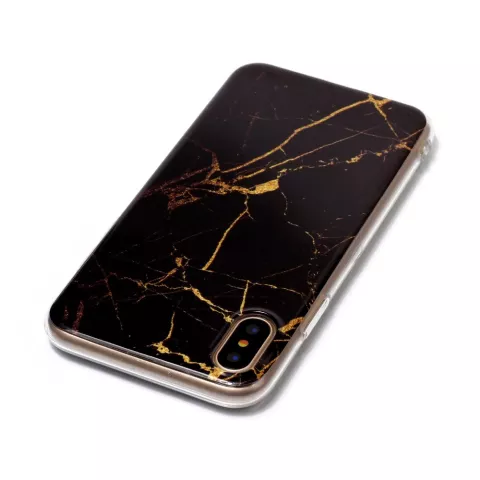 Marmer hoesje TPU marble cover geschikt voor iPhone X XS - Zwart Goud