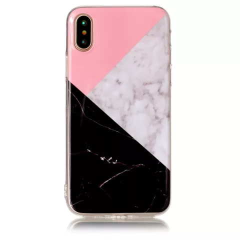 Geometrische vlakken marmer hoesje iPhone X XS - Roze Wit Zwart