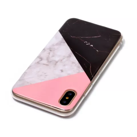 Geometrische vlakken marmer hoesje iPhone X XS - Roze Wit Zwart