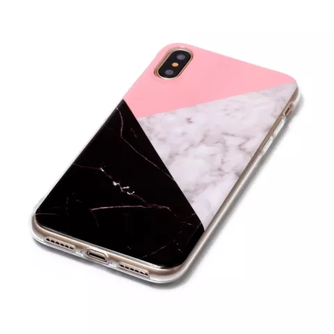 Geometrische vlakken marmer hoesje iPhone X XS - Roze Wit Zwart