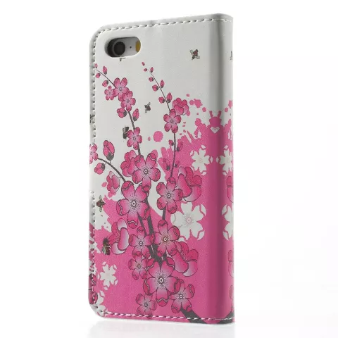 Bloesem Bijen iPhone 5 5s SE 2016 kunstlederen Wallet Bookcase hoesje - Roze Wit